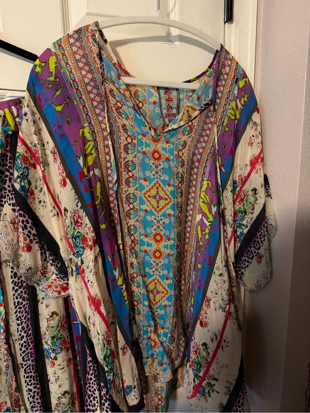 Johnny Was Multicolor Floral Boho Blouse and Skirt Set - Turquoise, Purple - Picture 2 of 10